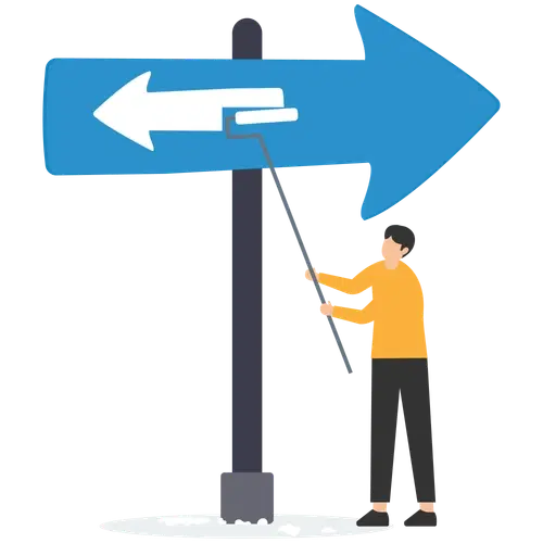 person changing a sign direction; change from Medicare Advantage to Medigap